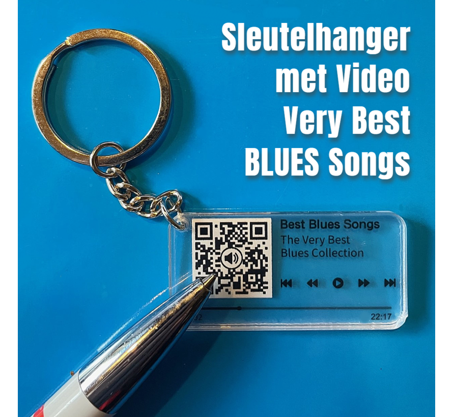 Allernieuwste.nl® QR Sleutelhanger BEST BLUES SONGS - Video Blues Collection - QR code Geschenk Idee Cadeau Blues-fan - Beeld en Geluid Gadget - MU08 Sinterklaas Cadeau