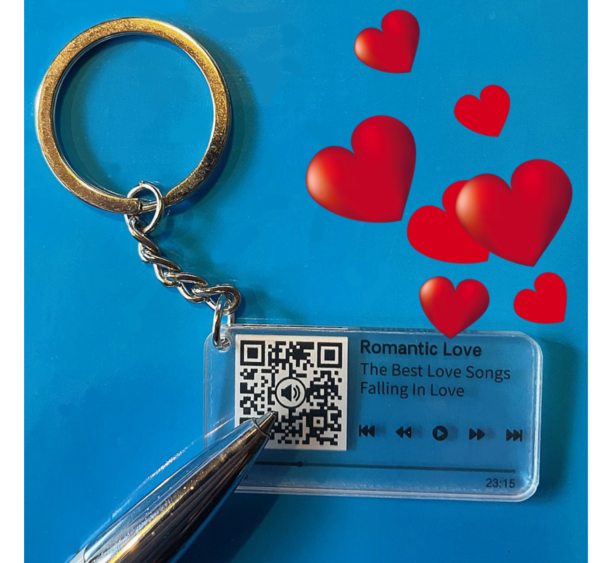 Allernieuwste.nl® QR Sleutelhanger Romantic Love - Video met Romantische Muziek - QR code Geschenk Idee Cadeau voor Verliefden - Beeld en Geluid Gadget Liefde - MU15 Lovers Cadeau