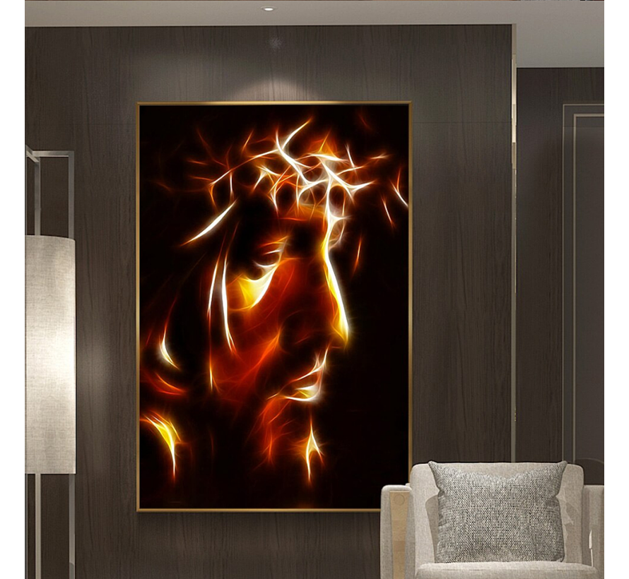 Allernieuwste.nl® Canvas Schilderij Jezus Christus Modern Abstract - Religie - Wanddecoratie - Kleur - 60 x 90 cm