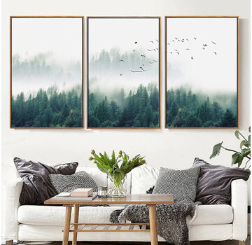 Allernieuwste.nl® Canvas Schilderij Mistig Bos - 3 stuks 50x70cm