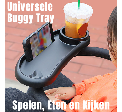 Allernieuwste.nl® Allernieuwste.nl® Buggy Tray UNIVERSEEL Maaltijdbakje Speeltafeltje met Mobiele Telefoon Sleuf Kinderwagen Tafel - 36 x 14.5 cm - Zwart