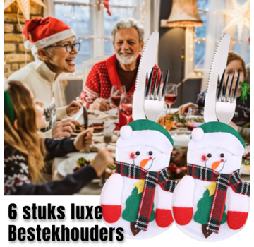 Allernieuwste.nl® 6x Luxe Bestekhouder voor Kerstdiner- 14 x 10 cm - Kerst Sneeuwpop