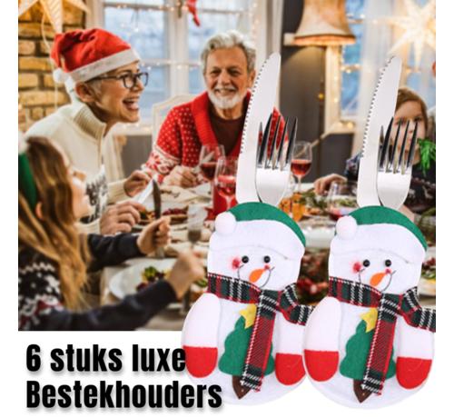 Allernieuwste.nl® Allernieuwste.nl® 6 stuks LUXE Bestekhouders Tafeldecoratie Kerst - Kerstdagen Bestekset - 6x Bestekhouder voor Kerstdiner- 14 x 10 cm Kerst Sneeuwpop 6 Stuks