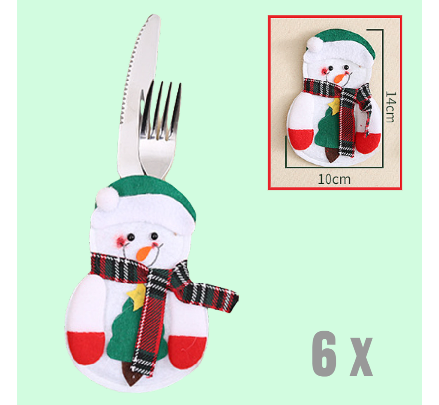 Allernieuwste.nl® 6 stuks LUXE Bestekhouders Tafeldecoratie Kerst - Kerstdagen Bestekset - 6x Bestekhouder voor Kerstdiner- 14 x 10 cm Kerst Sneeuwpop 6 Stuks