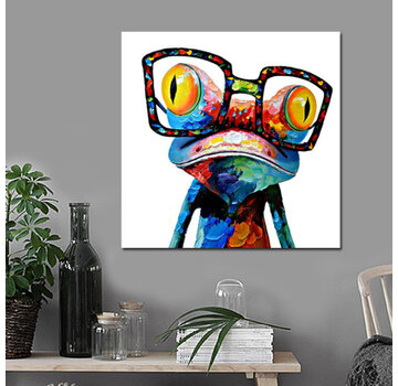 Allernieuwste.nl® Canvas Schilderij Grafitti Kikker met Bril - 60 x 60 cm