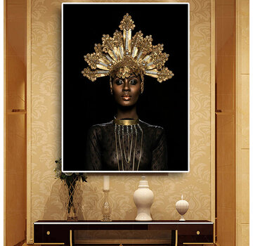 Allernieuwste.nl® Canvas Schilderij Afrikaanse Vrouw met Gouden Kroon - 50 x 70 cm