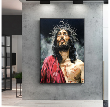 Allernieuwste.nl® Canvas Schilderij Jezus Abstract - 50 x 70 cm