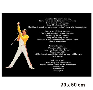 Allernieuwste.nl® Canvas Schilderij Freddie Mercury Queen - Love of my life - 50 x 70 cm