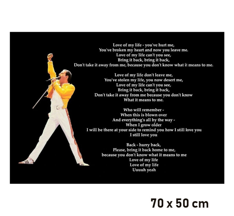 Allernieuwste.nl® Canvas Schilderij * Freddie Mercury QUEEN - LOVE OF MY LIFE * - Moderne Kunst aan je Muur - Donkerblauw  - 50 x 70 cm