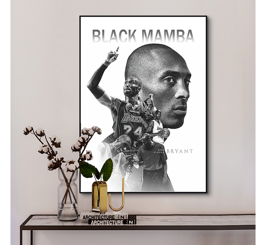 Allernieuwste.nl® Canvas Schilderij Kobe Bryant Tribute - Kunst - Poster - Basketbal - Sport - Reproductie - 50 x 75 cm - Zwart Wit