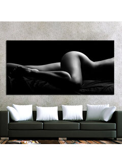 Allernieuwste.nl® Canvas Schilderij Sexy Naakte Vrouw in Zwart Wit - 40 x 80 cm