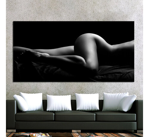 Allernieuwste.nl® Allernieuwste.nl® Canvas Schilderij * Sexy Naakte Vrouw in Zwart Wit * - Kunst aan je Muur - Body Art Model - Zwart-wit - 40 x 80 cm