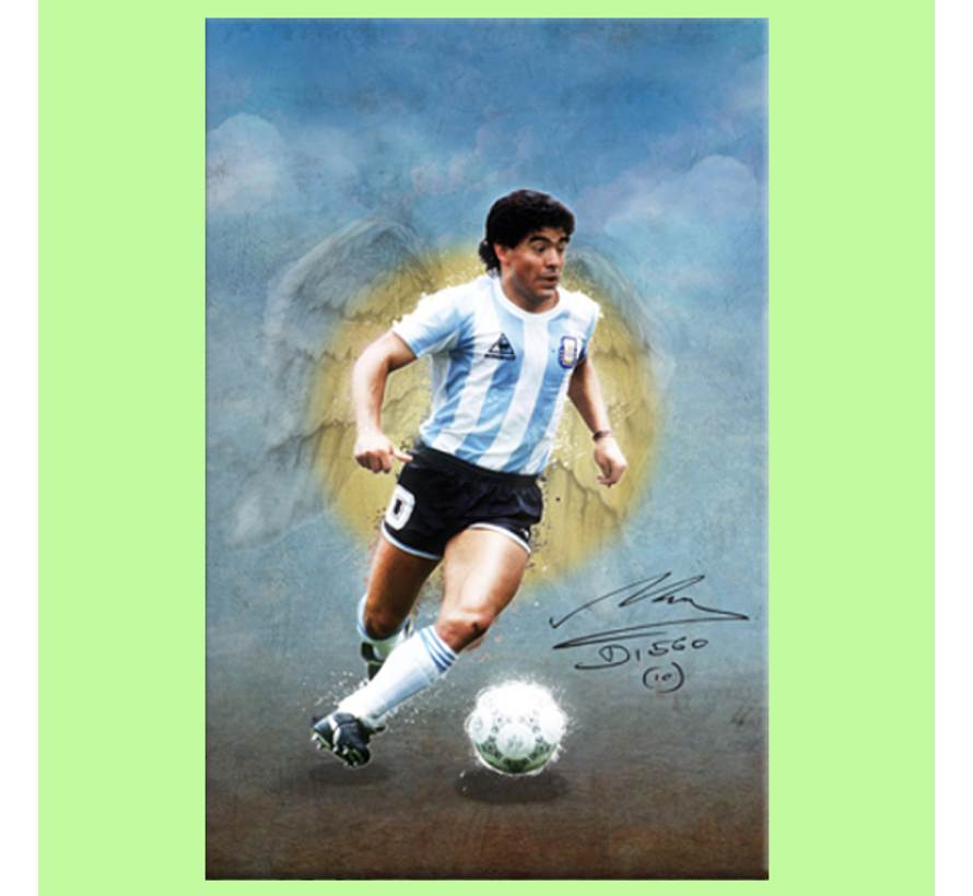 Allernieuwste.nl® Canvas Schilderij Voetbal legende Maradona - Voetbal Soccer - Poster - 50 x 70 cm - Kleur