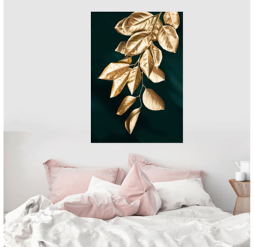 Allernieuwste.nl® Canvas Schilderij Gouden Plant Bladeren - 50 x 70 cm