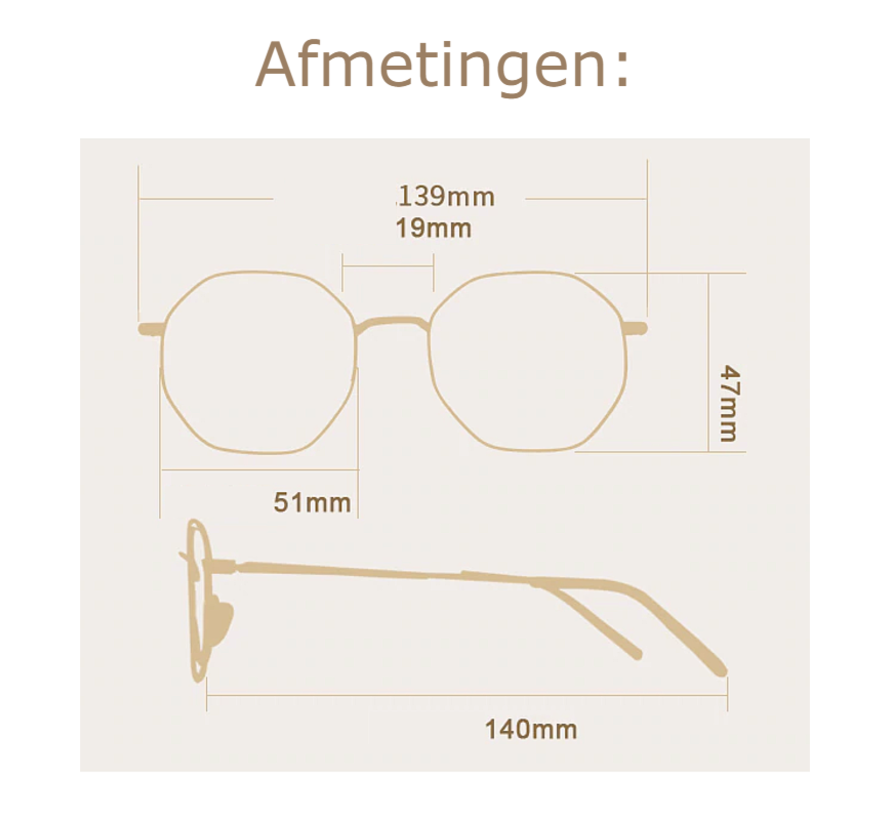 Allernieuwste.nl® Polygoon Computerbril voor alle Beeldschermen met Anti Blauw Licht Glazen - Stralingsbescherming - Beeldschermbril - Goud