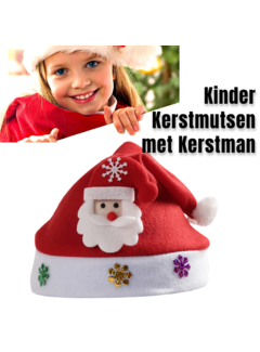 Allernieuwste.nl® 3 STUKS Kinder Kerstmutsen met Kerstman - 2-9 Jaar - Rood Wit