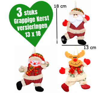 Allernieuwste.nl® 3 STUKS Grappige Kerstboom Kerstversiering - Kerstman Sneeuwpop Eland - 18 x 13 cm **