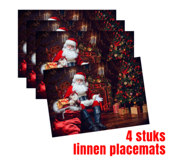 Allernieuwste.nl® 4 Stuks Placemats Kerstman Linnen - 45 x 30 cm