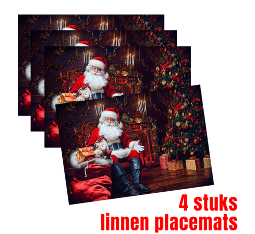 Allernieuwste.nl® Allernieuwste.nl® 4 Stuks Placemats Kerstman Linnen - Borden Onderleggers Kerst Tafel Accessoires - Placemat - Kleur 45 x 30 cm - 4 Stuks