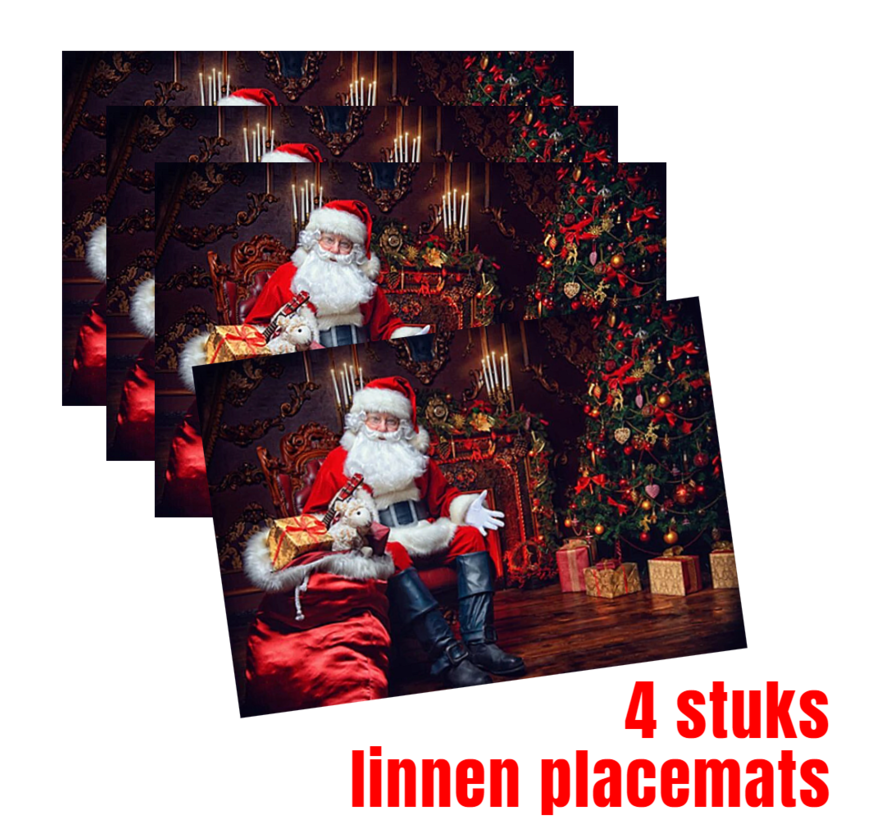 Allernieuwste.nl® 4 Stuks Placemats Kerstman Linnen - Borden Onderleggers Kerst Tafel Accessoires - Placemat - Kleur 45 x 30 cm - 4 Stuks