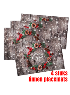 Allernieuwste.nl® 4 Stuks Placemats Merry Christmas Linnen - 45 x 30 cm