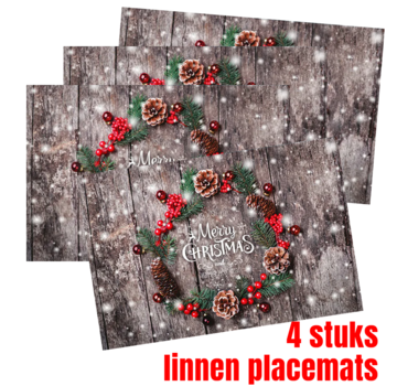 Allernieuwste.nl® 4 Stuks Placemats Merry Christmas Linnen - 45 x 30 cm