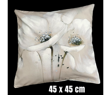 Allernieuwste.nl® Kussenhoes Wit Beige Abstracte Bloemen - 45 x 45 cm