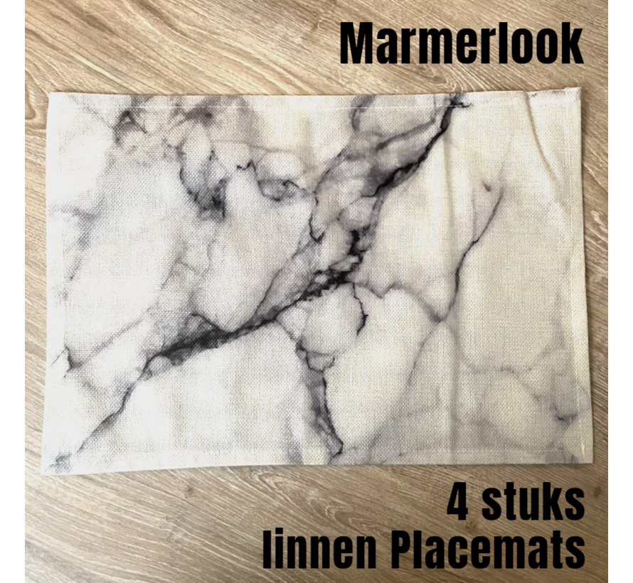 Allernieuwste.nl® 4 Stuks Linnen Placemats Marmerlook - Borden Onderleggers Tafel Accessoires - Placemat Marmer - Kleur 45 x 30 cm - Linnen 4 Stuks