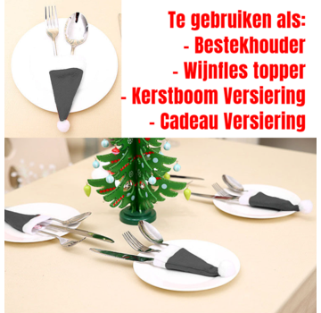 Allernieuwste.nl® 10 stuks Kerstmuts Bestekhouders - 12 x 6 cm - Grijs Wit