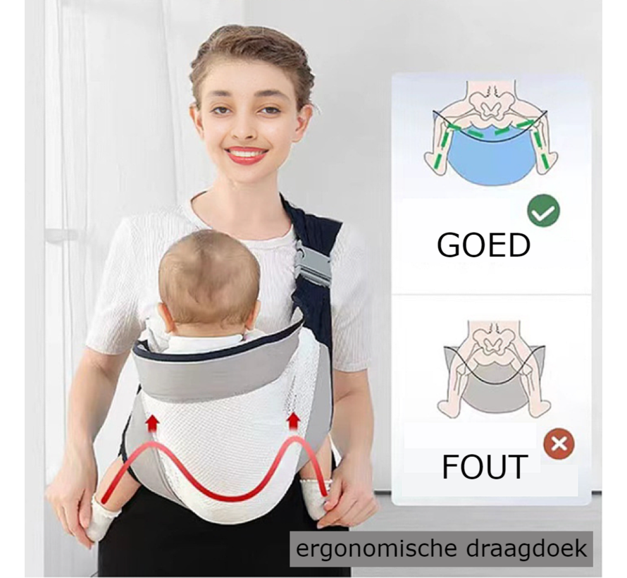 Baby Draagzak Draagdoek Babydrager GRIJS - 0 to 3 jaar - Ergonomische Veilige Buikdrager Baby Drager Babydraagzak - Grijs