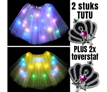 Allernieuwste.nl 2st Tutu Kinder Rokje + Gekleurde Lichtjes + 2st Toverstaf - Paars en Geel