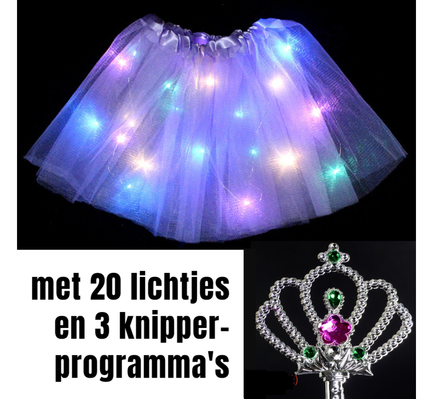 Allernieuwste.nl® 2 STUKS Tutu Kinder Rokje met Gekleurde Lichtjes PLUS 2 STUKS Toverstaf - Kinder Petticoat - 2 Stuks: PAARS + GEEL