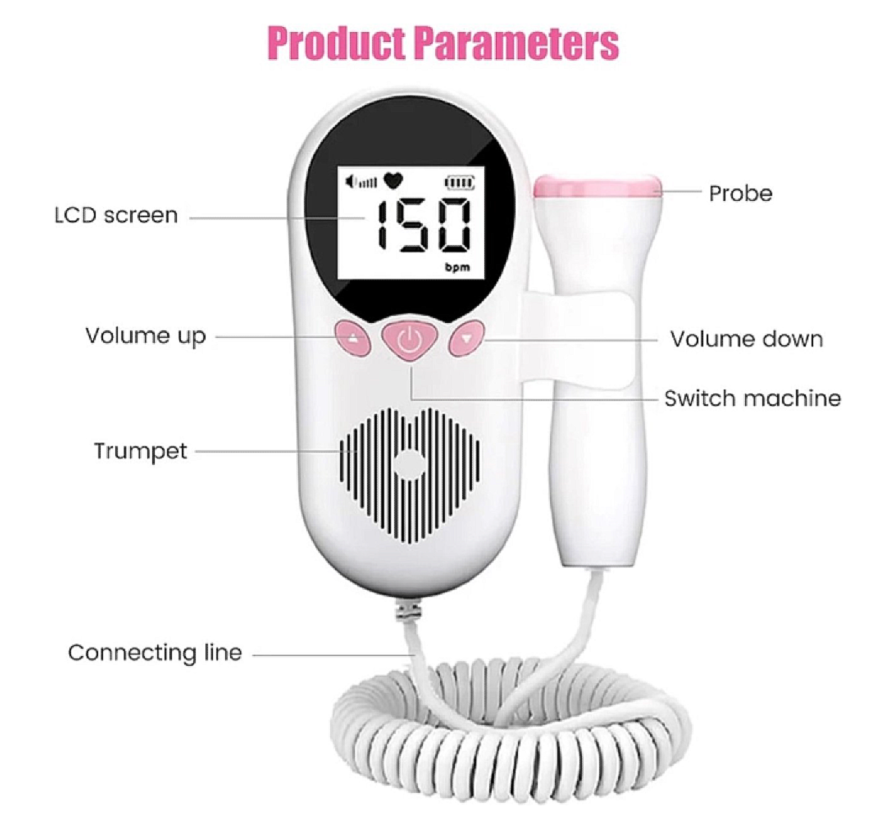 Allernieuwste.nl® Baby Doppler Hartslagmeter Versie 2.0 Baby Hartje Monitor - Zwangerschap LCD Hartslag Meter - Ultrasound Incl Gel - Zwanger Rose