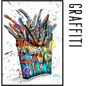 Allernieuwste.nl® Canvas Schilderij Graffiti Portie Patat - 50 x 70 cm