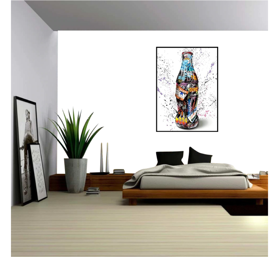 Allernieuwste.nl® Canvas Schilderij Graffiti Flesje Cola - Straat graffiti - Kleurig Cola Fles - 50 x 70 cm Kleur