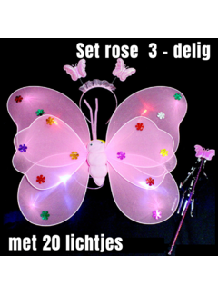 Allernieuwste.nl® 3-Delige SET ROZE Lichtgevende Vlinder Vleugeltjes met 20 Gekleurde Lampjes + Diadeem + Toverstaf voor Meisjes- 35 x 48 cm