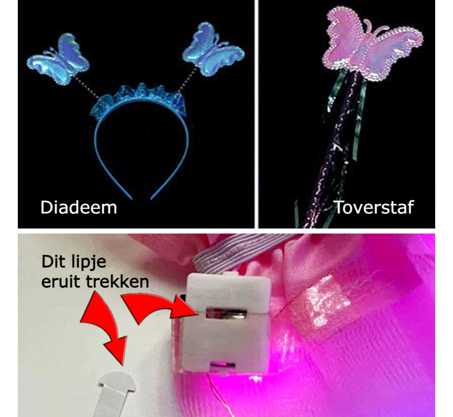 Allernieuwste.nl® 3-Delige SET Lichtgevende Vlinder Vleugeltjes met 20 Gekleurde Lampjes - Vlindervleugels + Diadeem + Toverstaf voor Meisjes- 35 x 48 cm Rose