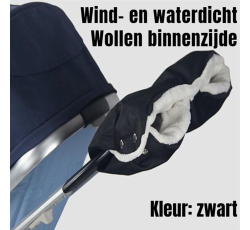 Allernieuwste.nl® Allernieuwste.nl® Kinderwagen Handschoenen Handwarmer Buggy - Wollen Binnenzijde - Winddicht - Waterdicht - Gants de Poussette - Warme Handen Wanten - 2-in-1 - kleur Zwart