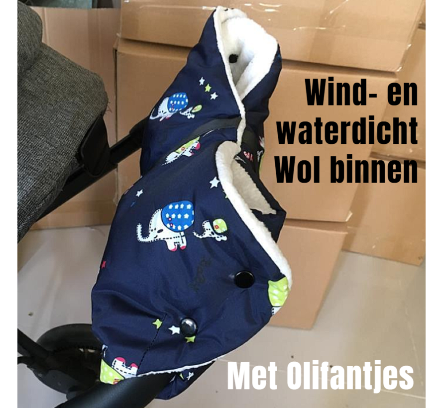 Allernieuwste.nl® Kinderwagen Handschoenen Handwarmer Buggy - Wollen Binnenzijde - Winddicht - Waterdicht - Gants de Poussette - Warme Handen Wanten - 2-in-1 - Olifantjes