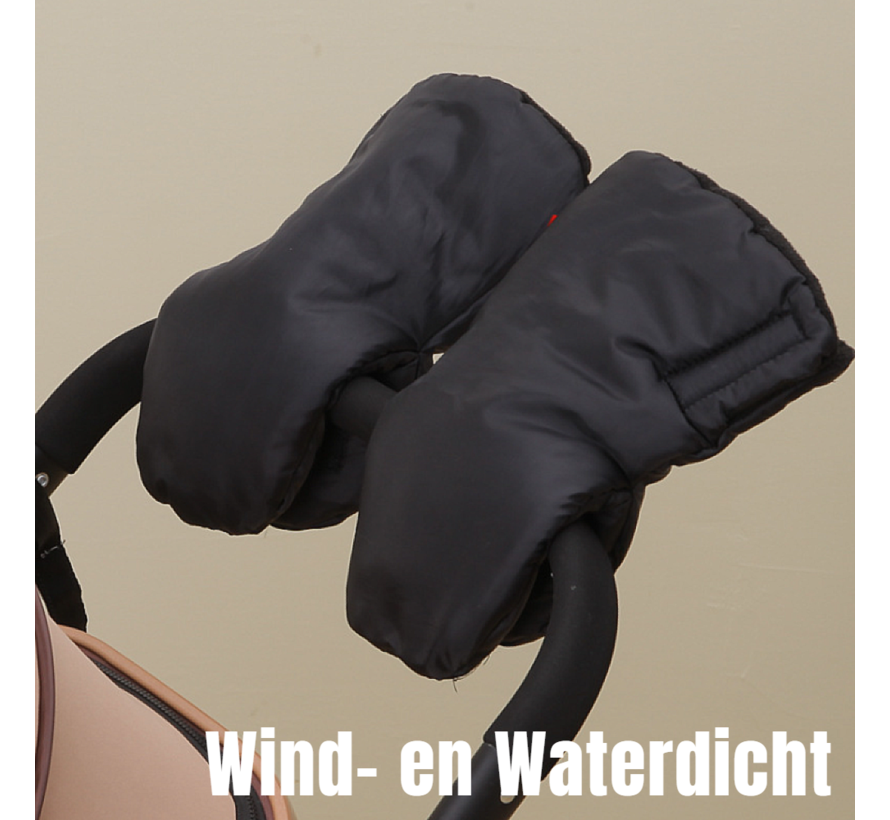 Allernieuwste.nl® Kinderwagen Handschoenen 2 Stuks Wanten Buggy - Wollen Binnenzijde - Winddicht - Waterdicht - Gants de Poussette - Warme Handmoffen - 2 Stuks Apart - kleur Zwart