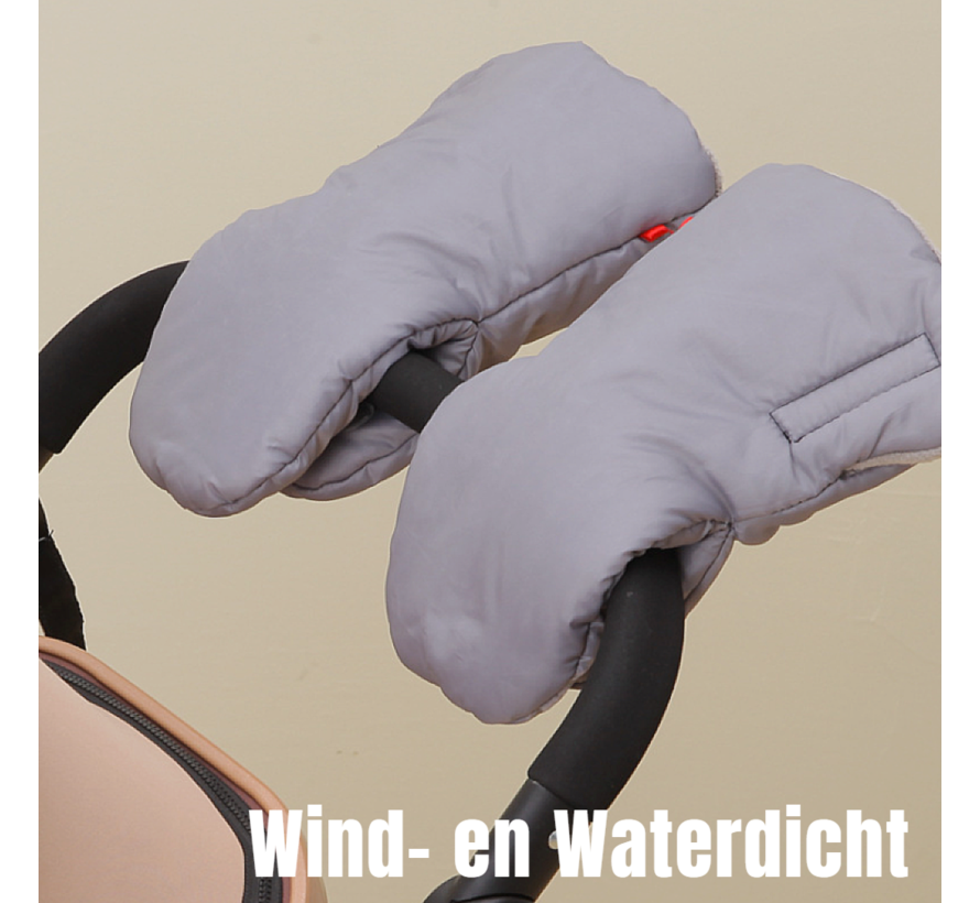 Allernieuwste.nl® Kinderwagen Handschoenen 2 Stuks Wanten Buggy - Wollen Binnenzijde - Winddicht - Waterdicht - Gants de Poussette - Warme Handmoffen - 2 Stuks Apart - kleur Grijs