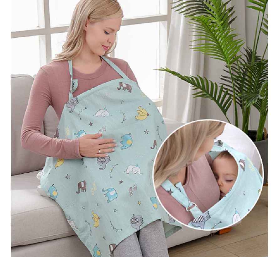 Borstvoedingsdoek GROENE OLIFANT - Afschermdoek - Borstvoeding Doek - Tissu d'allaitement - Borstvoedingsschort met zakje - Privacy - Groene Olifantjes