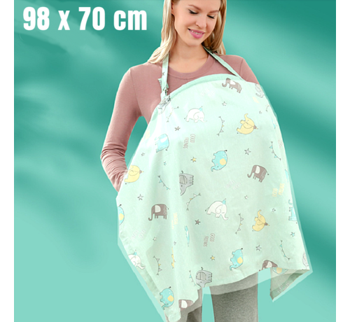 Allernieuwste.nl® Borstvoedingsdoek GROENE OLIFANT - Afschermdoek - Borstvoeding Doek - Tissu d'allaitement - Borstvoedingsschort met zakje - Privacy - Groene Olifantjes