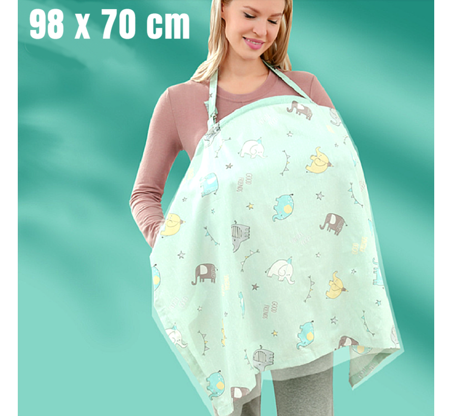 Borstvoedingsdoek GROENE OLIFANT - Afschermdoek - Borstvoeding Doek - Tissu d'allaitement - Borstvoedingsschort met zakje - Privacy - Groene Olifantjes