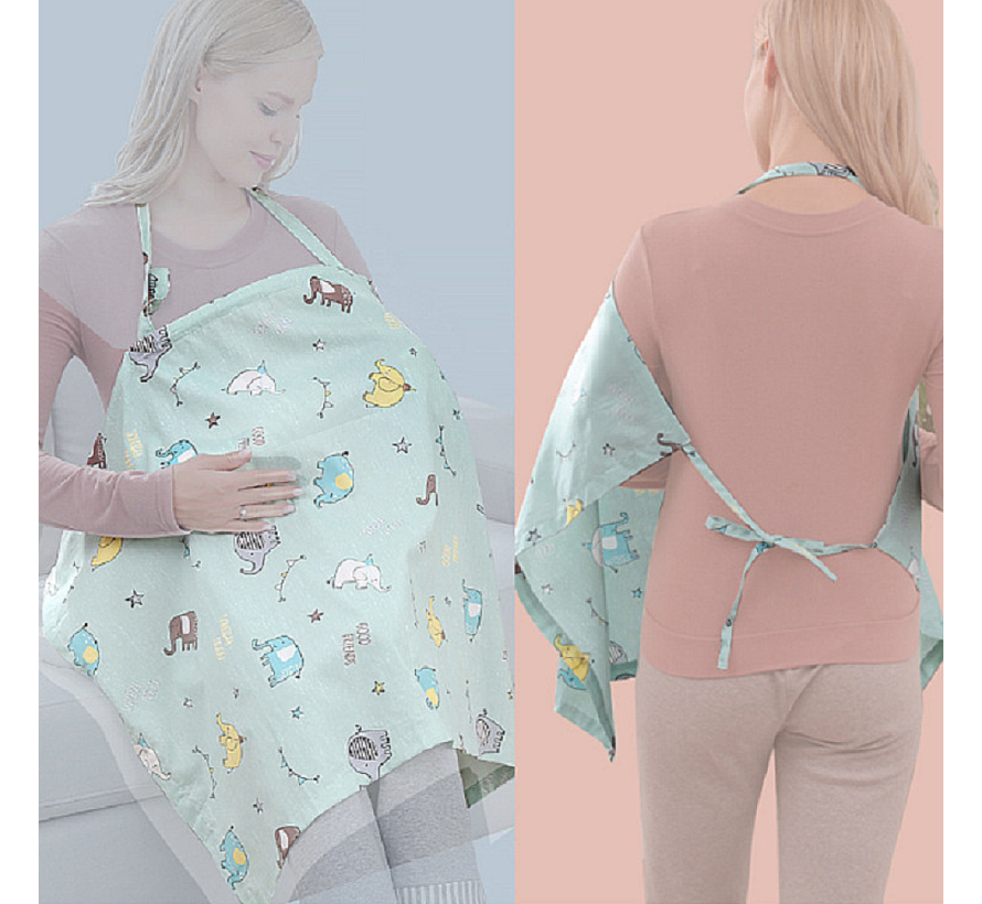 Borstvoedingsdoek GROENE OLIFANT - Afschermdoek - Borstvoeding Doek - Tissu d'allaitement - Borstvoedingsschort met zakje - Privacy - Groene Olifantjes