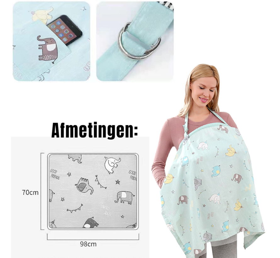 Allernieuwste.nl® Borstvoedingsdoek ROSE OLIFANT - Afschermdoek - Borstvoeding Doek - Tissu d'allaitement - Borstvoedingsschort met zakje - Privacy - Rose Olifantjes