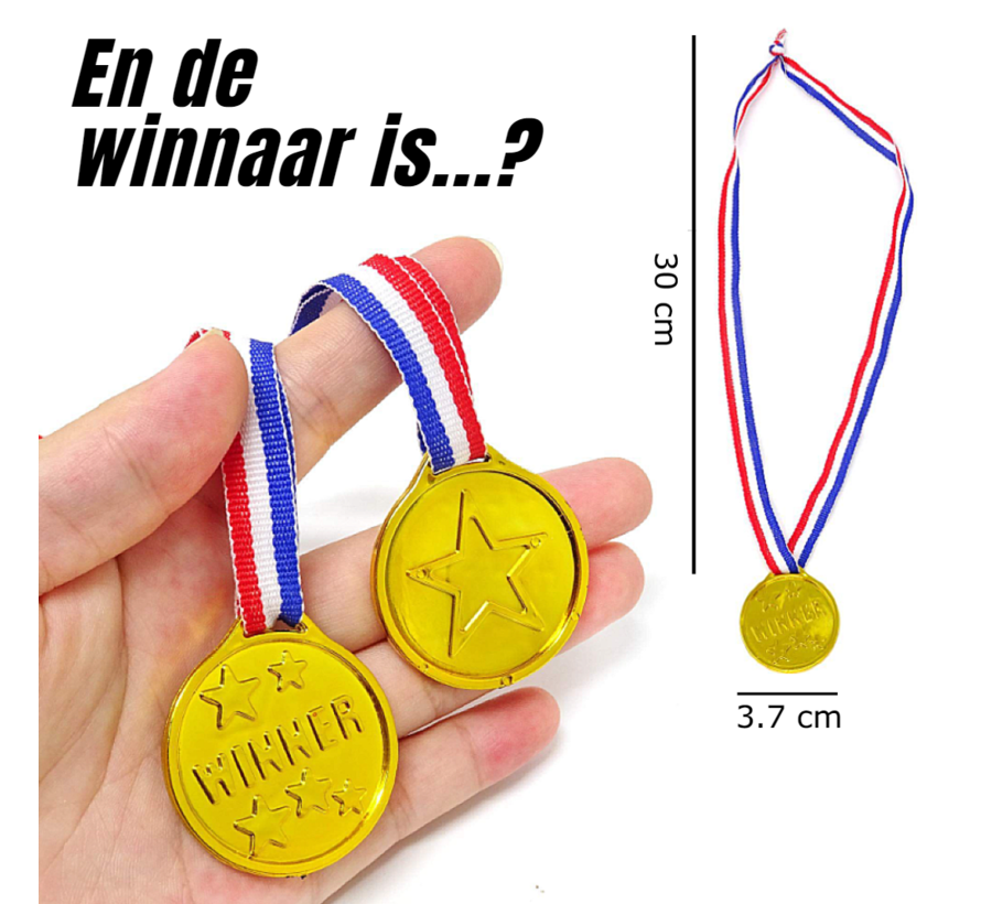 Allernieuwste.nl® 10x Gouden Medailles voor Kinderen - Uitdeelcadeaus Winnaar Kinderfeestje - Médailles d'or pour les enfants - Kindermedailles Met Lint - Goud 10 STUKS