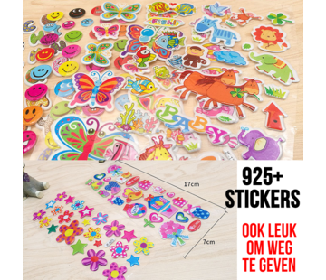 Allernieuwste.nl® 3D Stickers Dieren, Autos, Hartjes, Dinos, enz. 925 Stuks Voor Kinderen - 50 Vellen