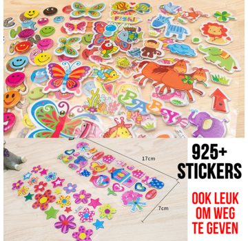 Allernieuwste.nl® 3D Stickers Dieren, Autos, Hartjes, Dinos, enz. 925 Stuks Voor Kinderen - 50 Vellen