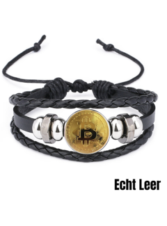 Allernieuwste.nl® Armband Bitcoin - Unisex -  Leer - 26 cm **